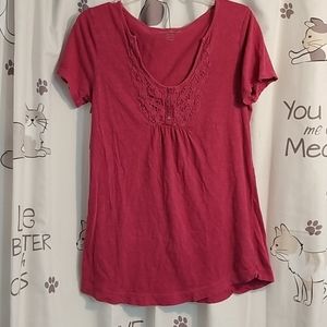 Pink lace scoop neck top medium/tall